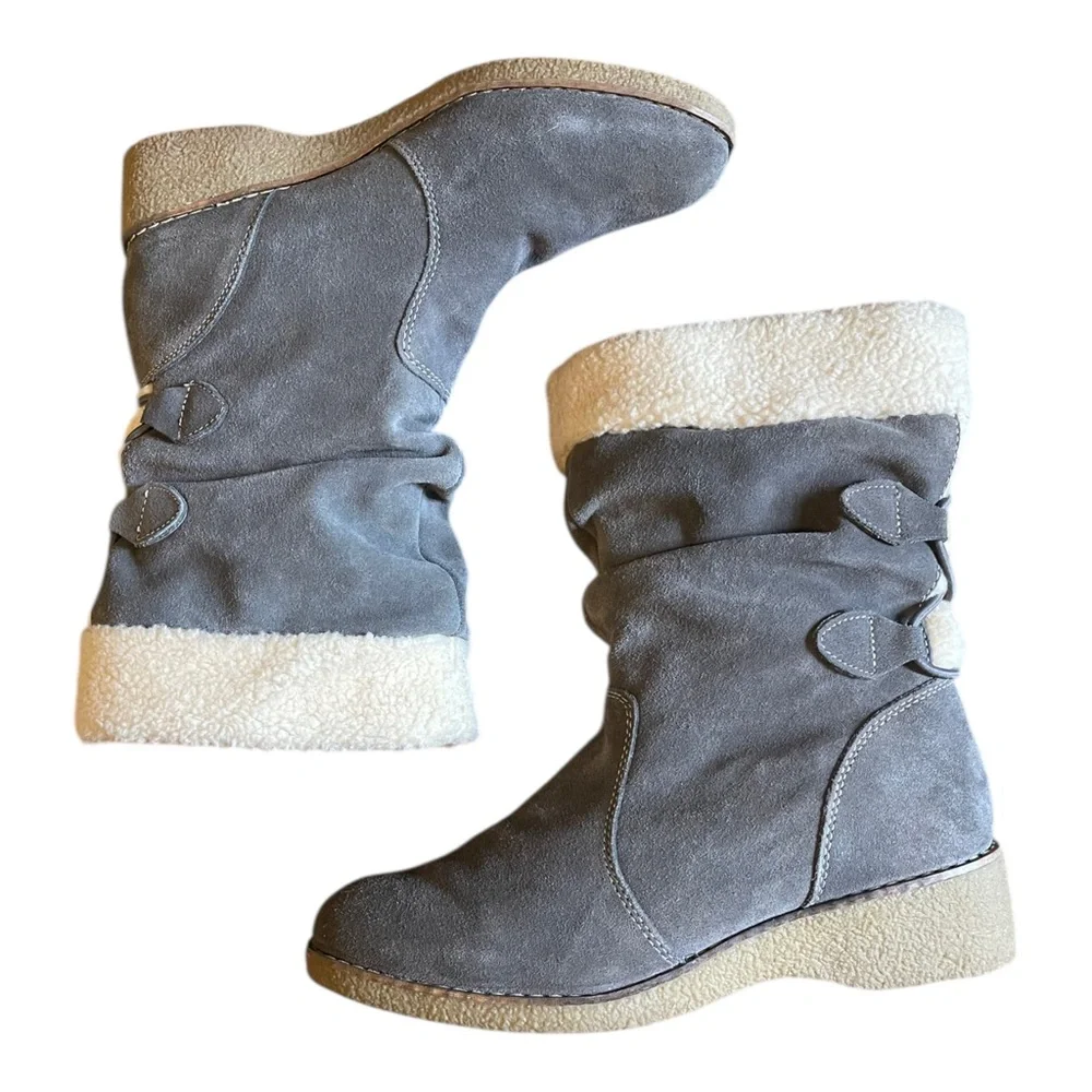 Lands End Gray Suede Boots Sherpa Lined Women’s Size 8.5
